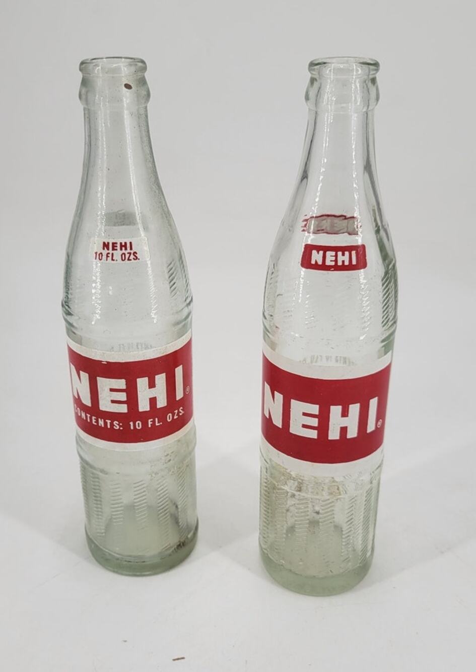 Lot of 2 Nehi Soda Bottle ACL Glass 10oz Red White Logo SEATTLE | NO CITY